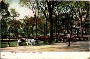 Vtg 1908 The Mall Central Park Horse Carriage New York CIty NY Postcard