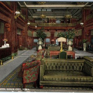 c1910s Sioux City, IA Martin Hotel Lobby Fancy Woodwork Decor PC Fergason A177