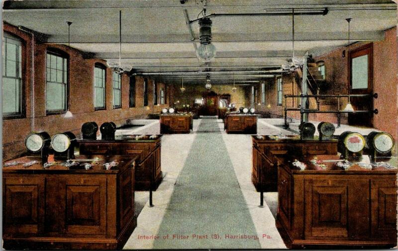 Harrisburg Pennsylvania~Water Filter Plant Interior~Office Desks~Gauges~c1910 PC 