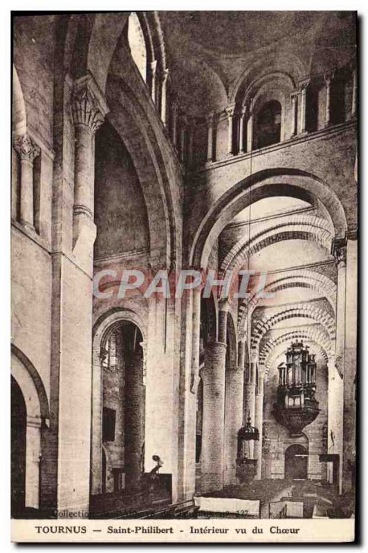 Old Postcard Tournus Saint Philibert Interior seen the choir Organ