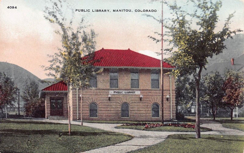 Public Library, Manitou, Colorado, Early Postcard, Unused