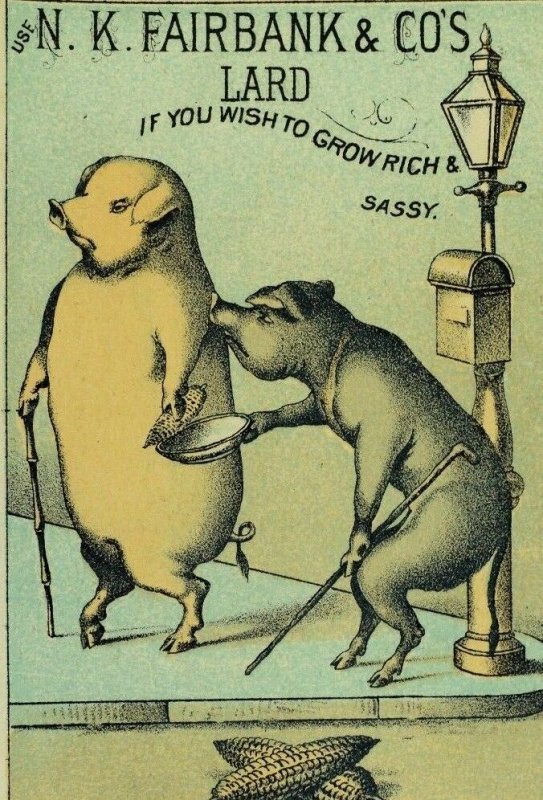 1870's Anthropomorphic Pig Lard E.H. Myers & Co Pork & Beef Packers Card F103