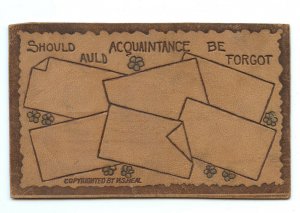 Should Auld Acquaintance Be Forgot Vintage LEATHER Standard View Postcard 