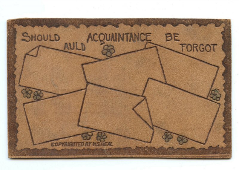 Should Auld Acquaintance Be Forgot Vintage LEATHER Standard View Postcard 