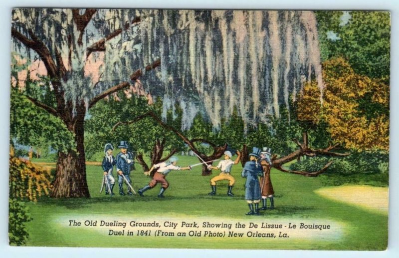 NEW ORLEANS, LA ~ City Park DUELING GROUNDS De Lissue-Le Bouisque 1940s Postcard