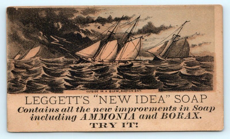 c1880s Boston Bay NY Sailboat Leggetts New Idea Borax Laundry Soap Trade Card C8