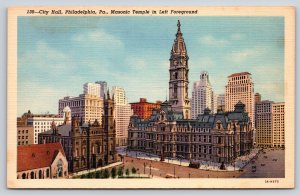 Philadelphia Pennsylvania~City Hall~Masonic Temple~Skyline~2nd Empire~Linen PC