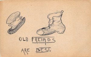 Lot194 old friends are best hat and boot uk comic postcard military