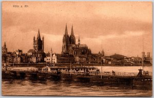 Koln A. Rh Boats and Ships Buildings Castle Tower Cologne Germany Postcard