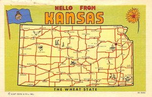 Hello from Kansas USA Map 1951 