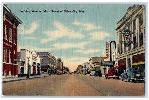 1944 Looking West on Main Street Business Center Miles City Montana MT Postcard