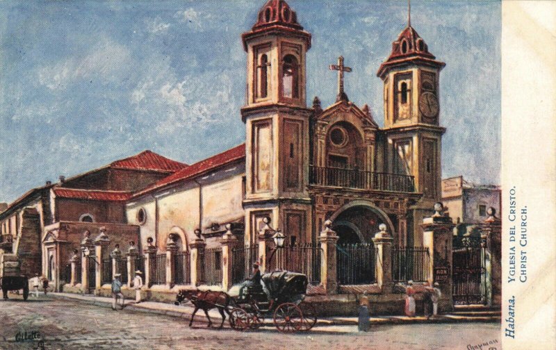 Circa 1908 Havana, Cuba Christ Church Horse and Buggy Raphael Tuck Postcard 