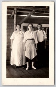 RPPC Large Woman Camp Cooks Posing For Photo Outside Kitchen Postcard Q22