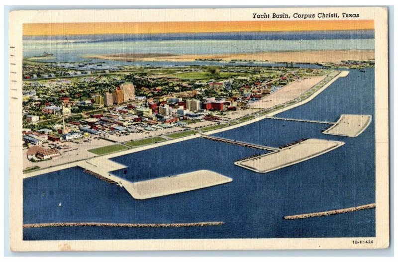 1949 Yacht Basin Aerial View Wharf Harbor Buildings Corpus Christi TX Postcard