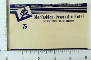 1930's-40's Macfadden-Deauville Hotel Miami Beach, FL Luggage Label Vintage E7