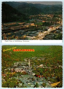 2 Postcards GATLINBURG, Tennessee TN ~ Birdseye NIGHT/DAY Aerial c1970s  4x6