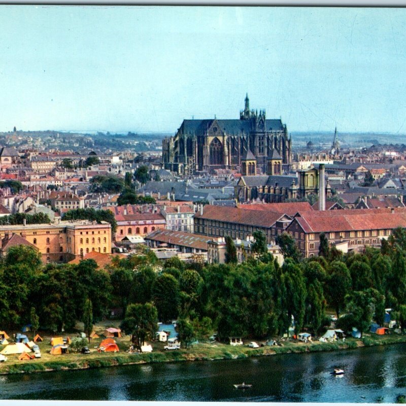 c1970s Metz (Lorraine) France Moselle River Camping Cathedral Chrome 4x6 PC M21