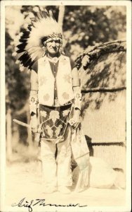 Native American Indian Chief Thunder c1920s-40s Real Photo Postcard