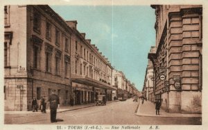 Vintage Postcard Rue Nationale Oldest Street Shopping District Tours France