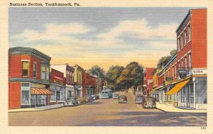 Street Scene Business District Tunkhannock Pennsylvania linen postcard