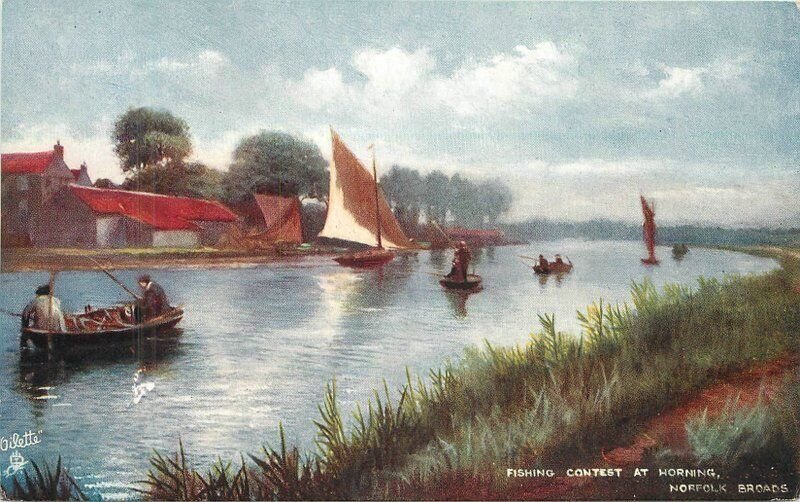 UK Horning Norfolk C-1910 Fishing Contest Artist impression Postcard 22-6218