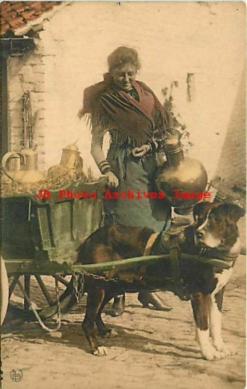 Belgium, Laitieres Bruxelles, Dog Drawn Milk Carts, Woman in Costume, Nels No 15