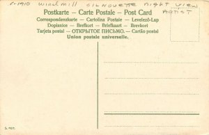 c1910 Windmill Silhouette Night View people Postcard 25-10407