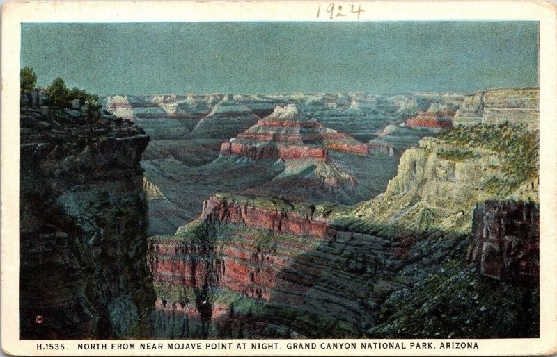 N From Mojave Point Night Grand Canyon National Park Arizona AZ WB Postcard UNP 