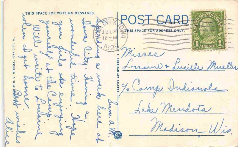 Student Union Iowa State University Iowa City 1929 postcard