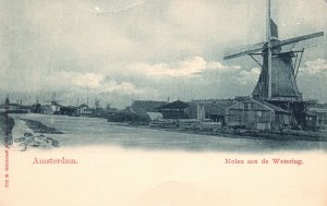 Vintage Postcard 1900's Molen Aan De Wetering Windmill Amsterdam The Netherlands