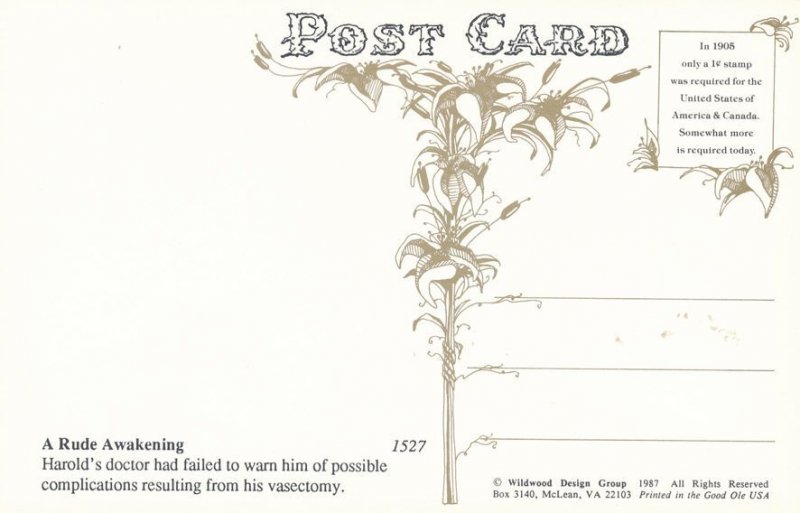 Old Photo Humorous Caption - Rude Awakening - Complication from Vasectomy