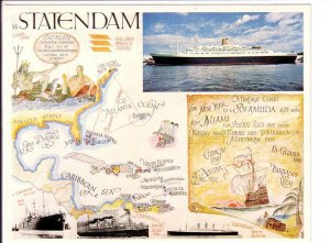 OVERSIZE Cruise Ship SS Statendam, Pictorial Map of Caribbean, 6 X 8 in