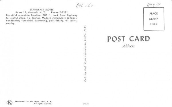 Standfast Motel Hancock, New York Postcard