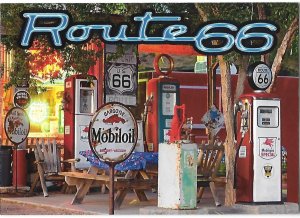 Route 66 The Mother Road 2,448 Miles Long Gal Pumps and Oil Signs 4 by 6