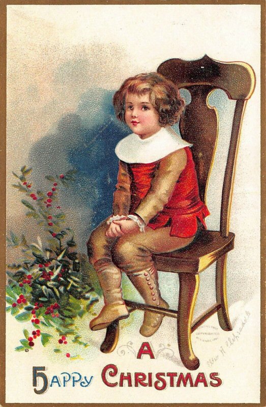 Ellen Clapsaddle A Happy Christmas 1908 Embossed Postcard.