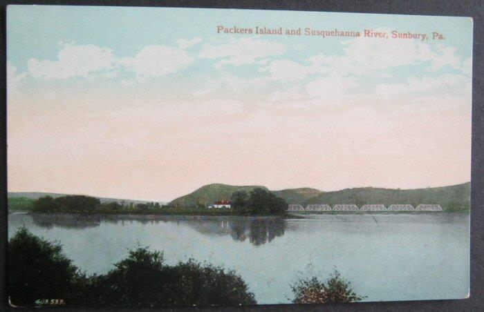 Packers Island and Susquehanna River Sunbury PA  Divided Back