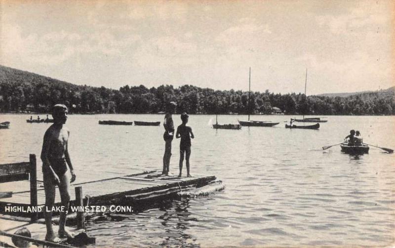 Winsted Connectict Highland Lake Waterfront Antique Postcard K72897