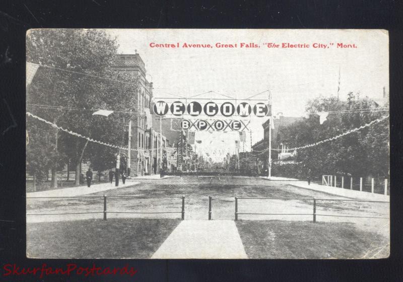 GREAT FALLS MONTANA CENTRAL AVENUE BPOE DOWNTOWN STREET OLD POSTCARD