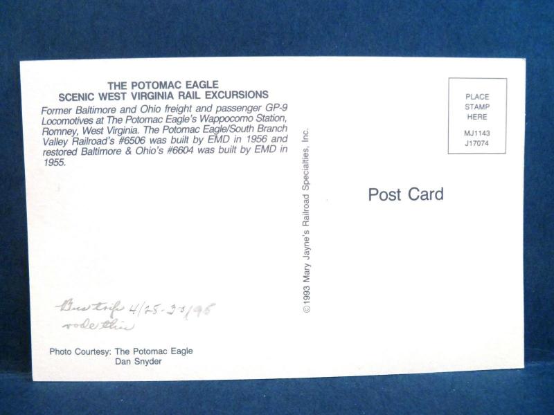 Postcard WV Romney The Potomac Eagle Railroad Excursions