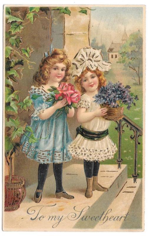 To My Sweetheart Two Pretty Girls 1907 Valentine Postcard