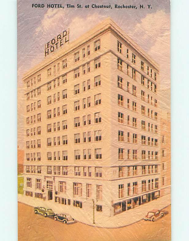 Unused Linen-Like OLD CARS & FORD HOTEL Rochester New York NY t0631