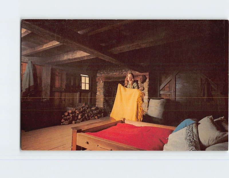 Postcard Making a bed in the Myles Standish House at Plimoth Plantation MA USA