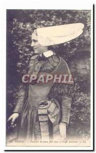 Pornic Old Postcard Portrait of & # 39A girl with old cap TOP (folklore)