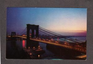 NYC Brooklyn Bridge Night View Sunset New York City Postcard NY