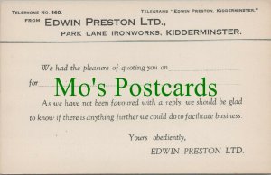 Worcestershire Postcard-Edwin Preston,Park Lane Ironworks,Kidderminster RS28769