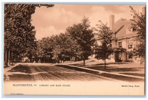 Manchester Vermont VT RPPC Photo Postcard  Library And Main Street c1905's Tuck