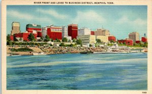 1940s River Front and Levee to Business District Memphis Tennessee Postcard