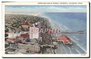 Postcard Airplane View Of Old And Beach Seawall in Galveston Texas