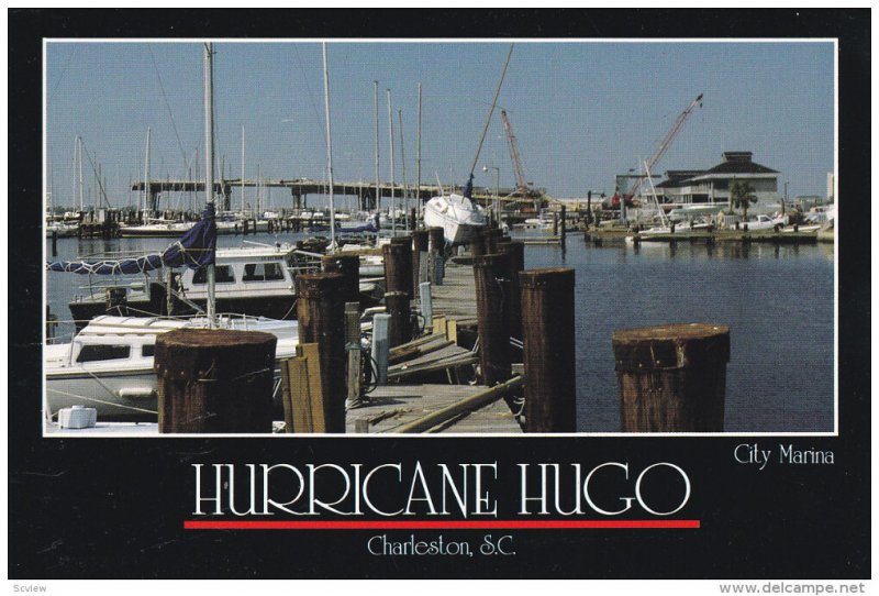 Hurricane HUGO Damage to yacht basin , Charleston , South Carolina , 1989