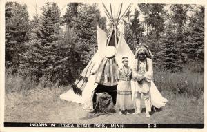 F62/ Native American Indian Photo RPPC Postcard c50s Itasca Park Minn Tepee 1